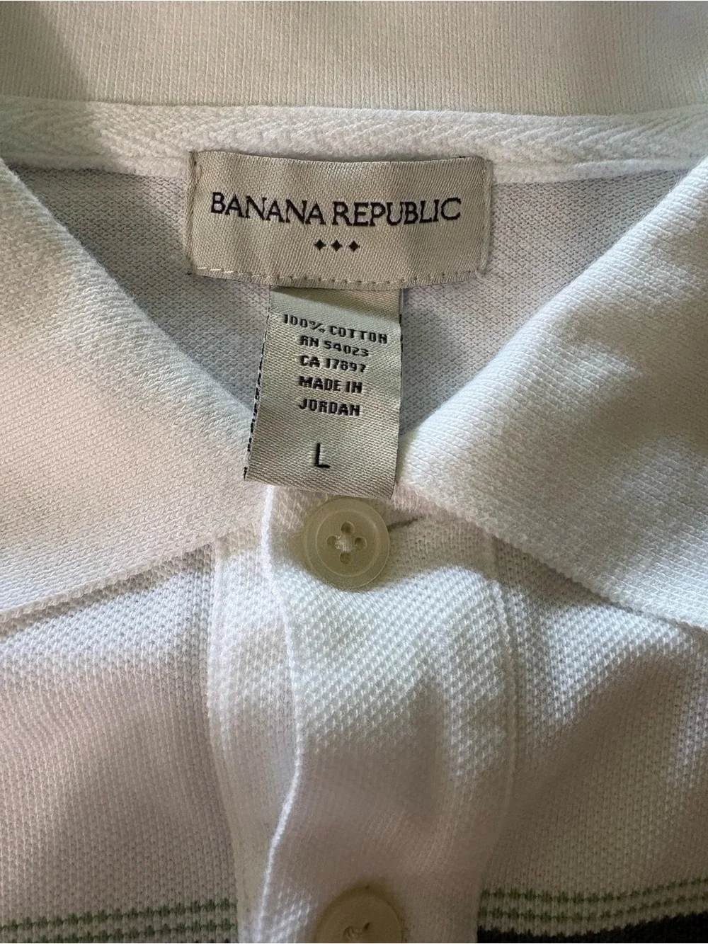 Banana Republic White Polo with Green Stripe Accents